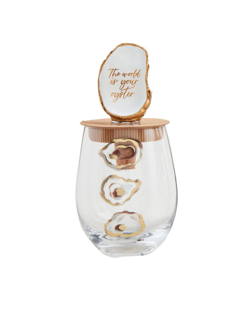 OYSTER WINE GLASS & STOPPER SET