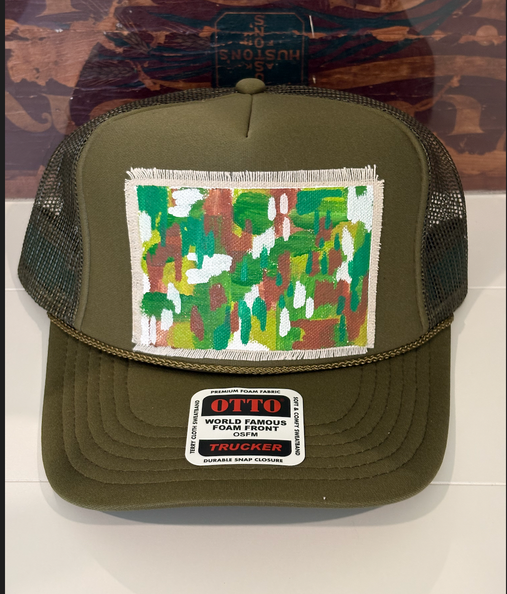 OLIVE ABSTRACT HAND PAINTED HAT