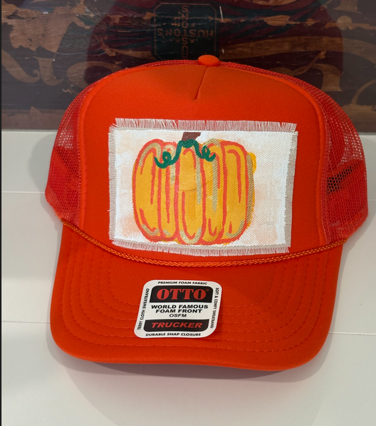 ORANGE PUMPKIN  HAND PAINTED HAT