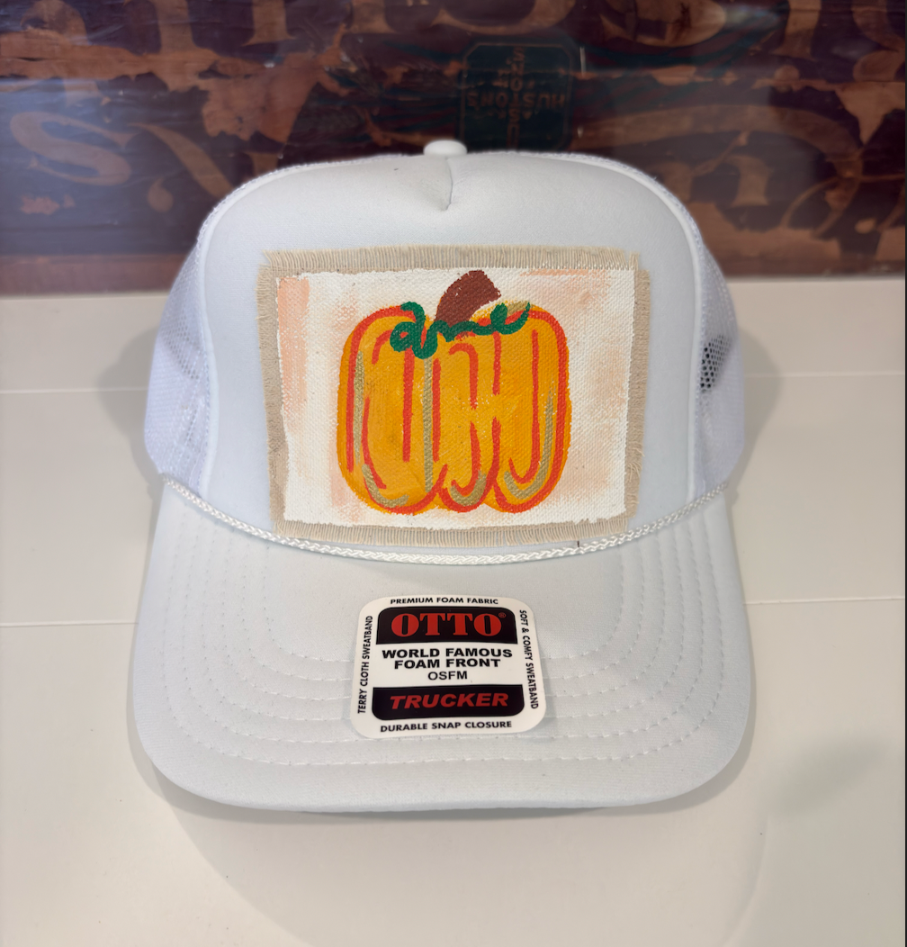 WHITE PUMPKIN HAND PAINTED HAT