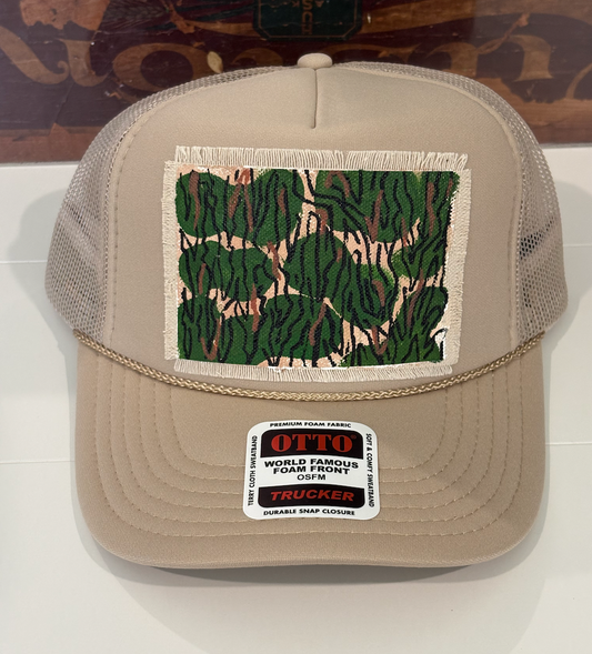 TAN ABSTRACT CAMO HAND PAINTED HAT