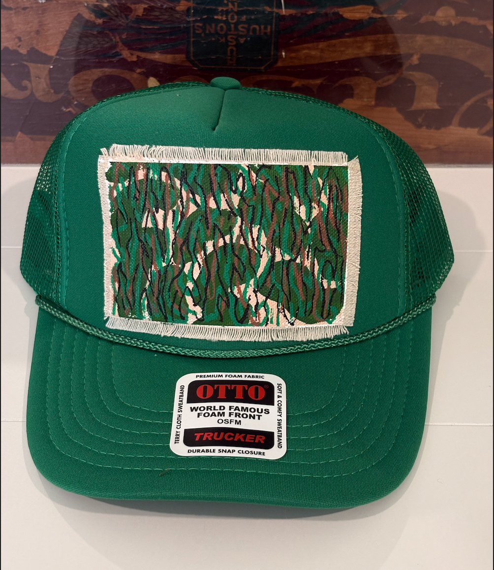 GREEN ABSTRACT CAMO HAND PAINTED HAT