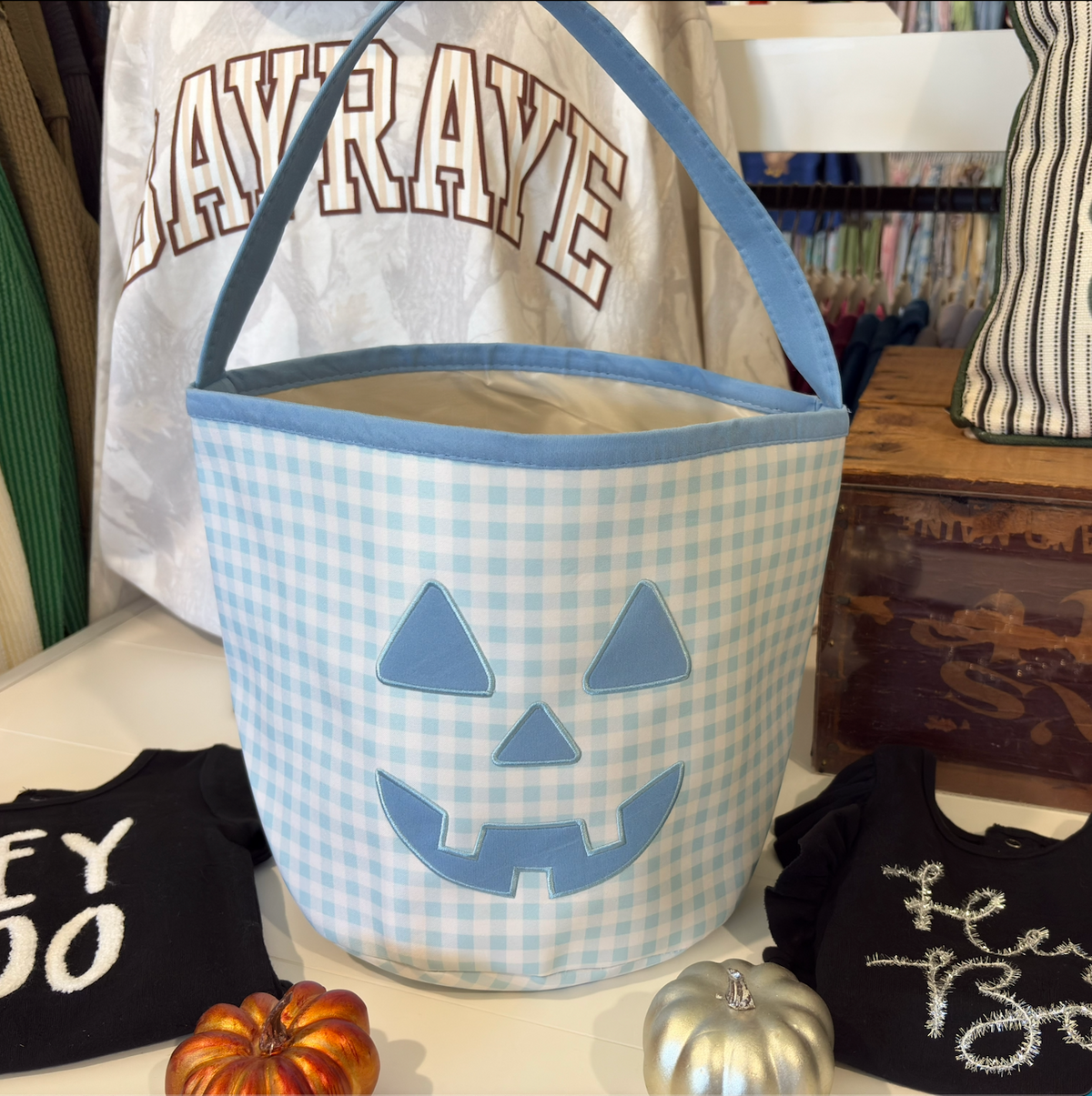 BLUE PUMPKIN GINGHAM BASKET