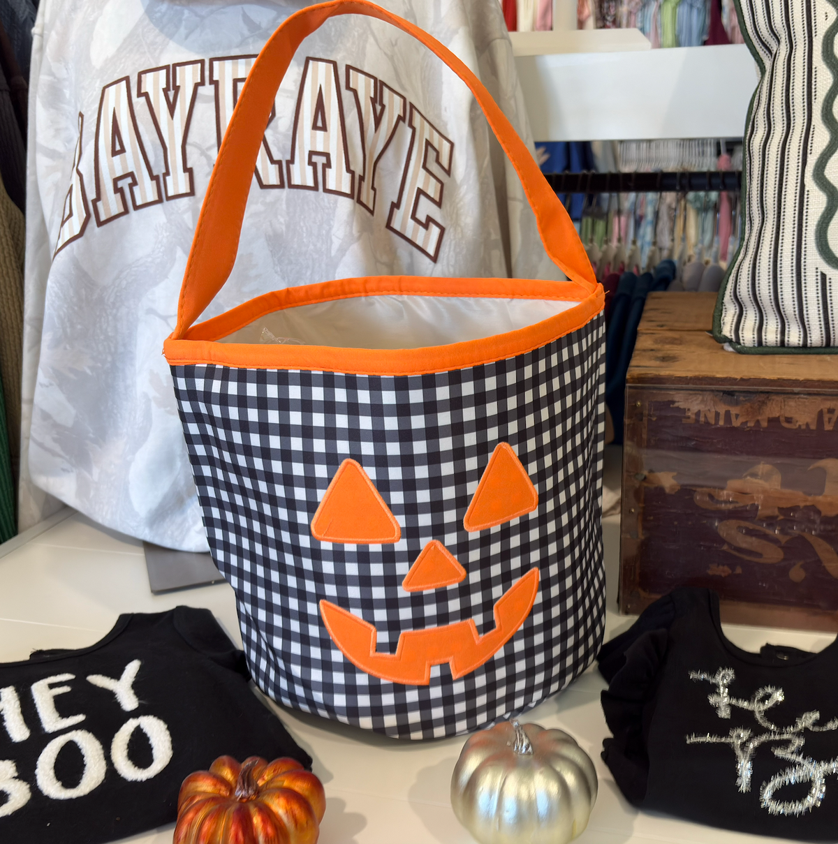 BLACK/ORANGE PUMPKIN GINGHAM BASKET