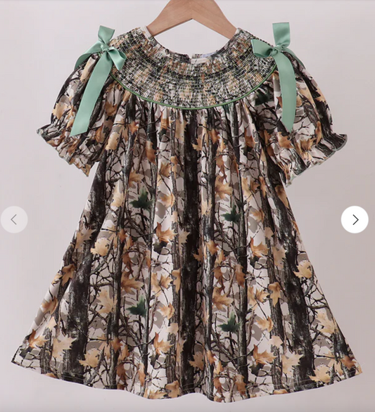 CAMO SMOCKED DRESS