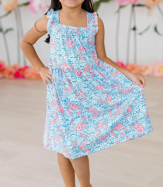 CRAB WALK RUFFLE DRESS