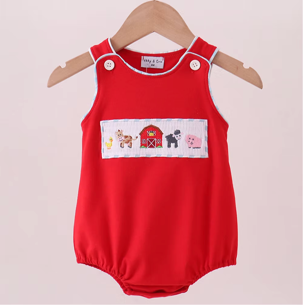 FARM SMOCKED BOYS ROMPER