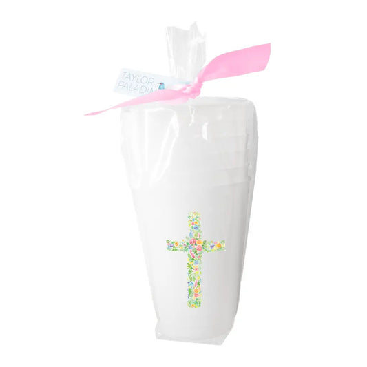 Floral Cross Frosted Cups | Set of 6