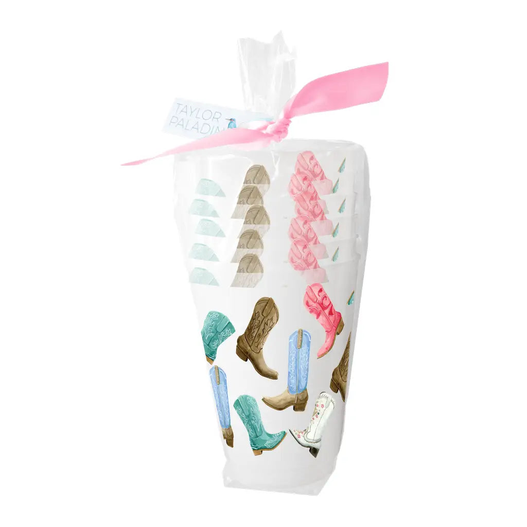 Colorful Cowboy Boots Frosted Cups | Set of 6