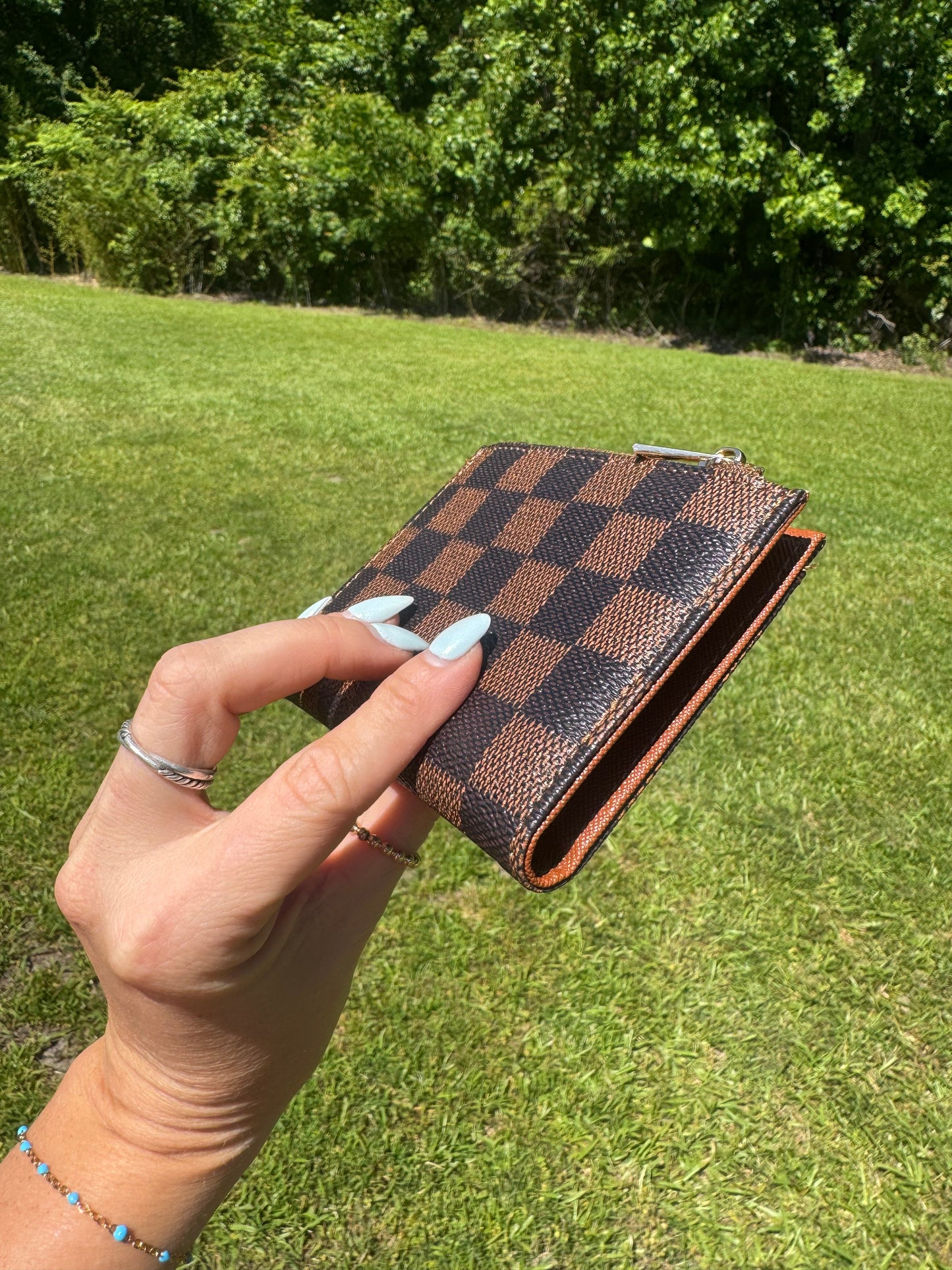 Checkered Wallet - Brown